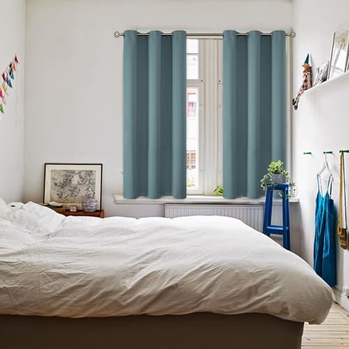 Short Curtains for Small Window 45 Inch Long (Stone Blue / 38"W x 45"L (Pack of 2))