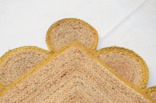Scallop Pattern Jute Bohemian Area Rug (5'x8' (Rectangular) / Yellow)
