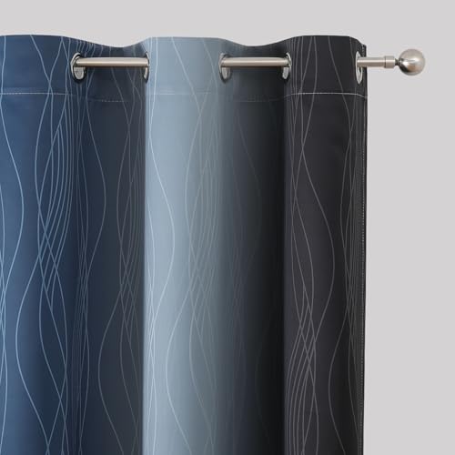 Navy Blue and Black Ombre Blackout Curtains for Living Room 72 Inches Long (Black and Navy Blue / 42"W x 72"L (Pack of 2))