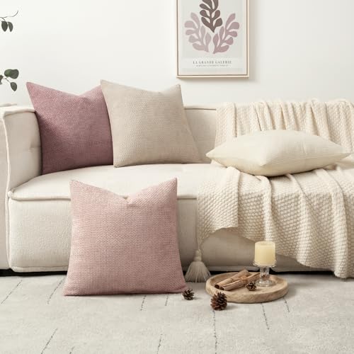 Soft Decorative Chenille Pillow Covers Light Pink 20x20 Pack of 4 (20" x 20" (Pack of 4) / Neutral Pink)