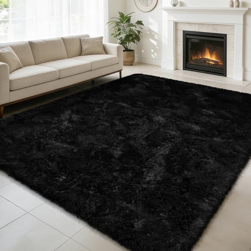 5x8 Shag Area Rug for Bedroom (Black / 5' x 8' (Rectangular))