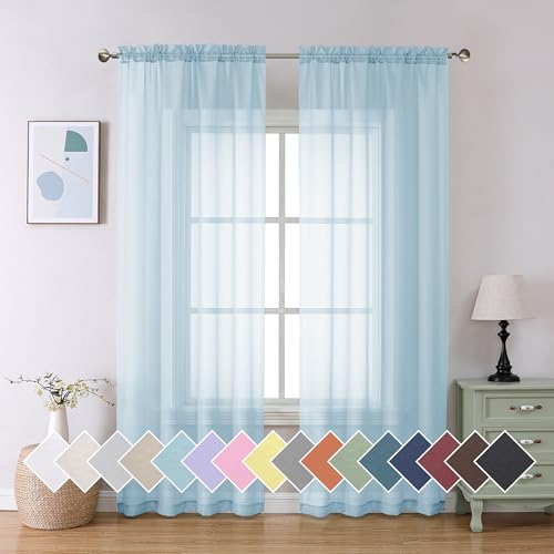 2 Pack Basic Sky Blue Sheer Curtain Drapes 84 Inch Length 2 Panels for Living Room (40"W x 84"L (Pack of 2) / Sky Blue)