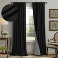 Black Curtains for Bedroom 90 Inches Long Sound Proof Modern Window Drapes Light Blocking Floor to Ceiling Rod Pocket Linen Back Tab Curtains Blackout Dining Room Office 52x90 Length 2 Panels (Black / 52"W x 90"L (Pack of 2))