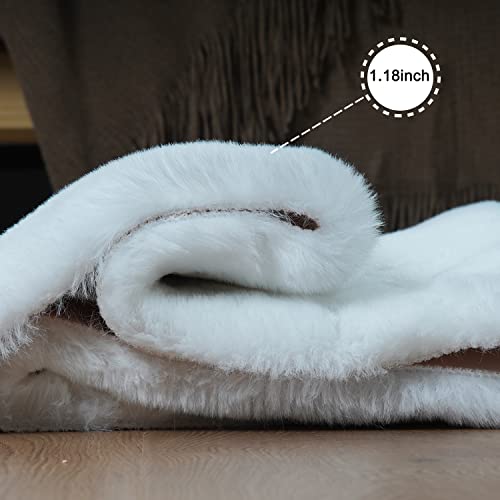 Faux Rabbit Fur Round Rug 6ft White Round Rugs for Bedroom Decor Fluffy Area Rugs for Living Room (White / 6' (Round))