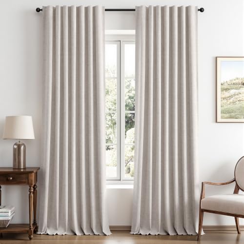 100% Blackout Linen Curtains for Bedroom 42 x 108 Inch Ivory 2 Panel (Ivory / 42"W x 108"L (Pack of 2))
