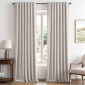 100% Blackout Linen Curtains for Bedroom 42 x 96 Inch Ivory 2 Panels (Ivory / 42"W x 96"L (Pack of 2))