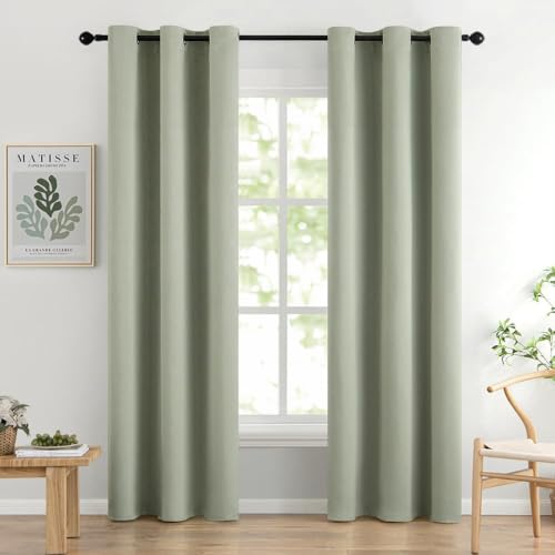 Sage Green Blackout Bedroom Curtains 84 Inch Long Light Blocking (Sage Green / 42"W x 84"L (Pack of 2))