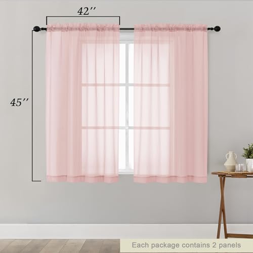 Blush Sheer Curtains for Bedroom Living Room 45 Inch Length 2 Panels (Blush / 42"W x 45"L (Pack of 2))