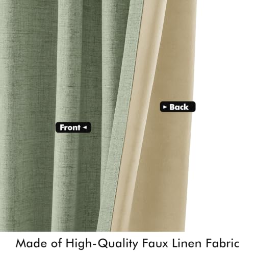 100% Blackout Linen Curtains 42 x 72 Inch Sage Green 2 Panels (Sage Green / 42"W x 72"L (Pack of 2))