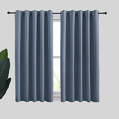 Thermal Insulated Curtains Blackout Draperies (Stone Blue / 70"W x 54"L (Pack of 2))