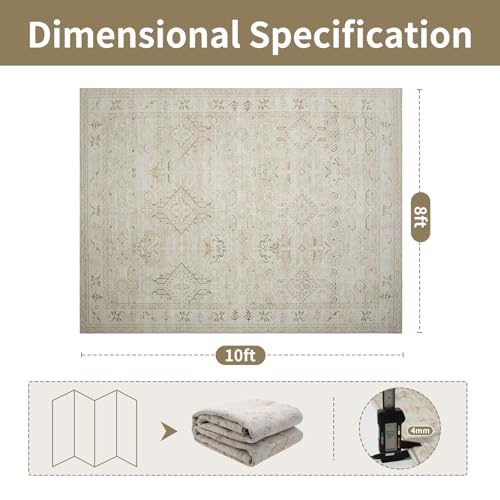 8x10 Washable Area Rugs for Living Room (8' x 10' (Rectangular) / Light Brown-milky White-dark Brown-black)