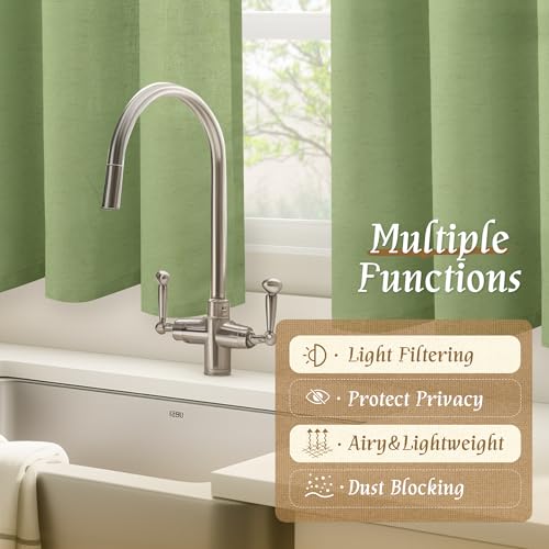Sage Green Linen Curtains for Small Windows 45 Inch Length 2 Panels (42"W x 45"L (Pack of 2) / Rod Pocket - Sage Green)