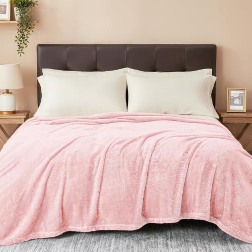 Fuzzy Plush Fleece Bed Blanket Queen Size (Light Pink / 90x90 IN)