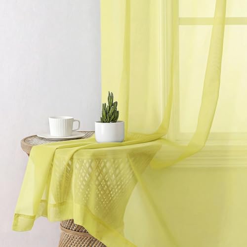 Lemon Sheer Curtains 84 Inches Long 2 Panels Set for Living Room (42"W x 84"L (Pack of 2) / Lemon)