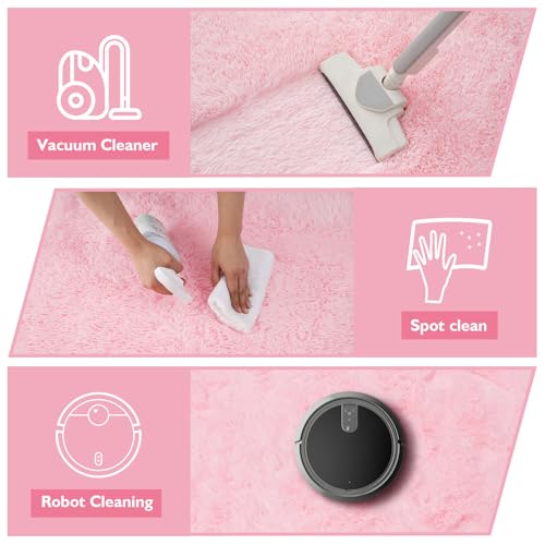Pink Fluffy Round Area Rugs for Bedroom (Pink / 5' (Round))
