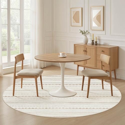 Round Rug Boho Area Rugs (Beige Brown / 4' X 4' (Round))