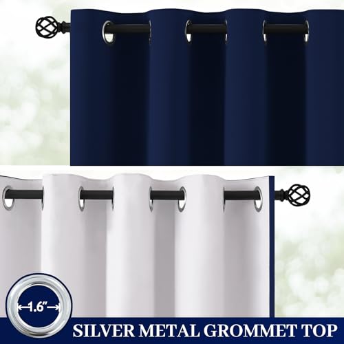 Navy Blue 100% Blackout Curtains 84 Inches Long 50" Wide (50"W x 84"L (Pack of 2) / Navy Blue With White Backing)