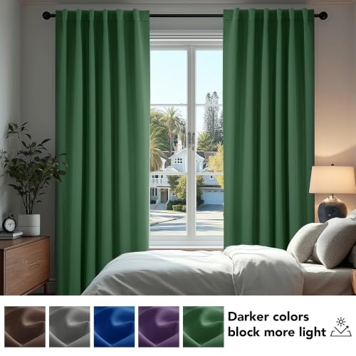 Short Blackout Curtains for Small Windows Thermal Insulated Rod Pocket and Back Tab Curtains 42Wx45L Inch Dark Forest 2 Panels (Dark Forest / 42"W x 45"L (Pack of 2))