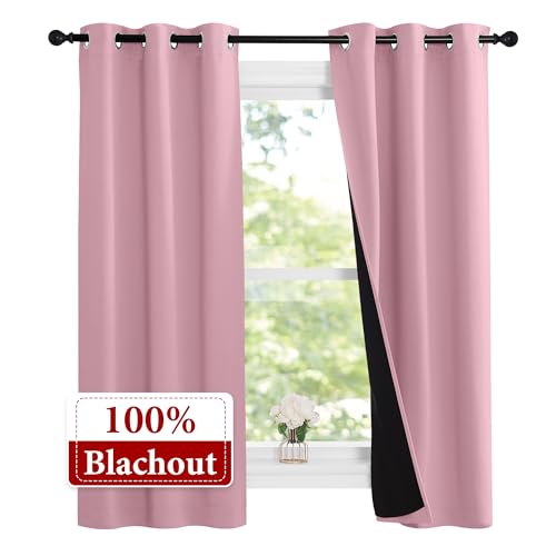 100% Blackout Short Curtains with Black Liners (Crystal Pink / 37"W x 63"L (Pack of 2))