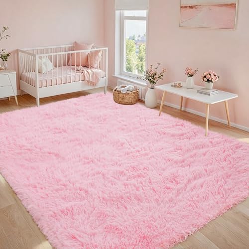 8x10 Fluffy Shag Area Rugs for Living Room Bedroom (Light Pink / 8' x 10' (Rectangular))