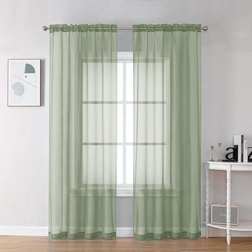 2 Panels Sheer Sage Green Curtains 72 Inches Length Window Treatment for Kitchen (Sage Green / 42"W x 72"L (Pack of 2))