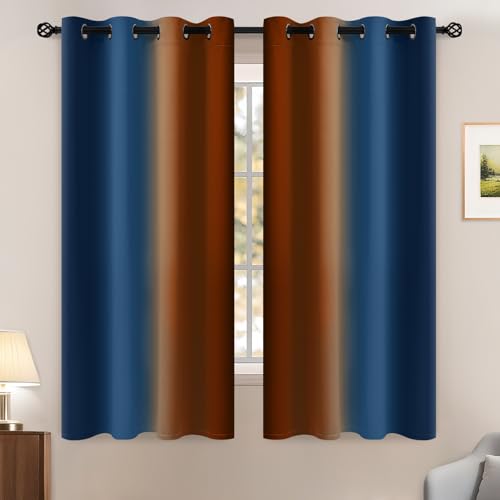 Dark Blue Burnt Orange Ombre Curtains 52x63Inch 2 (52"W x 63"L (Pack of 2) / Dark Blue and Burnt Orange)