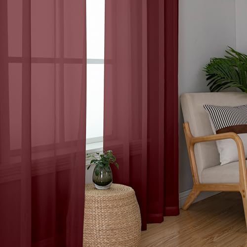Burgundy Sheer Curtains 84 Inches Long 2 Panels (Burgundy / 42"W x 84"L (Pack of 2))