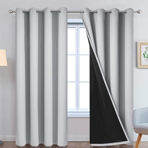 Light Grey 100% Blackout Curtains 90 Inches Long 52" Wide 2 Panel (52"W x 90"L (Pack of 2) / Light Grey)