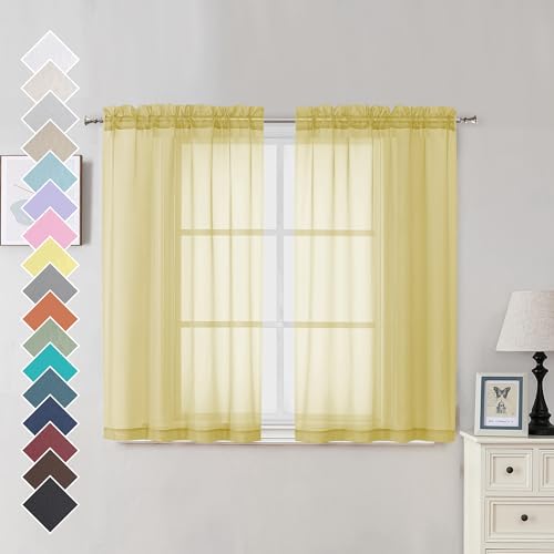 Mustard Yellow Sheer Curtains 45 Inches Long 2 Panels (Mustard Yellow / 42"W x 45"L (Pack of 2))