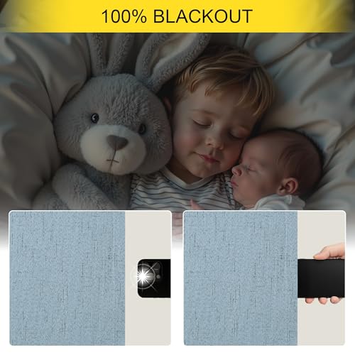 Dusty Stone Blue Completely Blackout Curtains Back Tab Loop Pocket Bedroom Draperies Window Treatment Soundproof Thermal Black Out Long Curtains for Living Room Nursery 52 x 102 Inch Length 2 Panels (Stone Blue / 52"W x 102"L (Pack of 2))