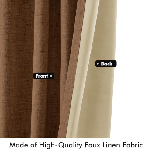 100% Blackout Linen Curtains for Bedroom 42 x 63 Inch Brown 2 Panels (Brown / 42"W x 63"L (Pack of 2))
