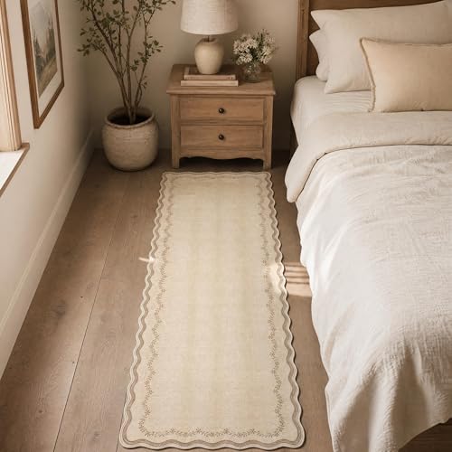 2.5x8 Scalloped Washable Runner Rug Non Slip Hallway Kitchen Rug (Jute / 2'6" x 8' (Rectangular))