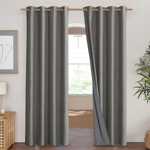 Grizzle Gray Vintage Linen 100% Blackout Curtains for Living Room (52"W x 90"L (Pack of 2) / Grizzle Gray)