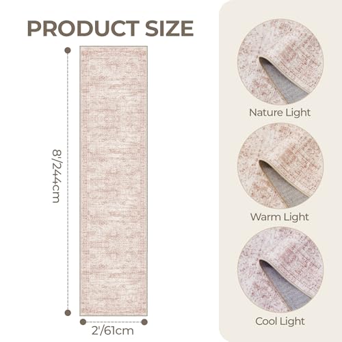 2x8 Runner Rug Non Slip (Pink/Ivory / 2' x 8' (Runner))