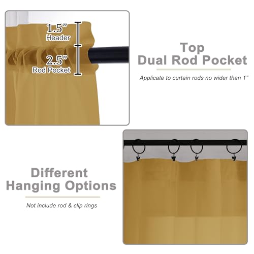 Gold Sheer Curtains for Bedroom Living Room 45 Inch Length 2 Panels (Gold / 42"W x 45"L (Pack of 2))