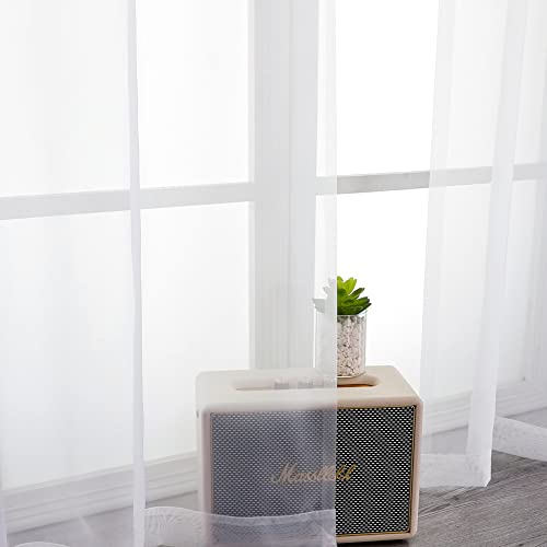 White Sheer Curtains 120 Inch Long 2 Panels for Living Room 59" Wide (White / 59"W x 120"L (Pack of 2))