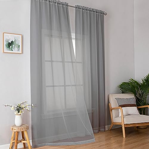 Grey Sheer Curtains 96 Inches Long (Charcoal Grey / 42"W x 96"L (Pack of 2))