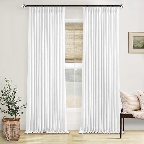 Thick Linen White Curtains 90 Inches Long for Living Room Bedroom (Snow White / 40"W x 90"L (Pack of 2))