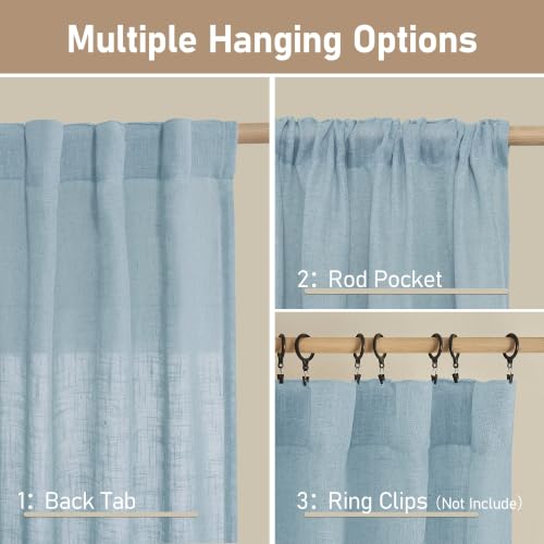 Stone Blue Semi Sheer Window Linen Curtains 63 Inch Length (Stone Blue / 34"W x 63"L (Pack of 2))