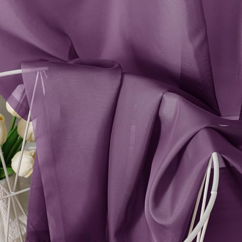Plum Purple Sheer Curtains 63 Inches Long 2 Panels Set (40"W x 63"L (Pack of 2) / Plum)