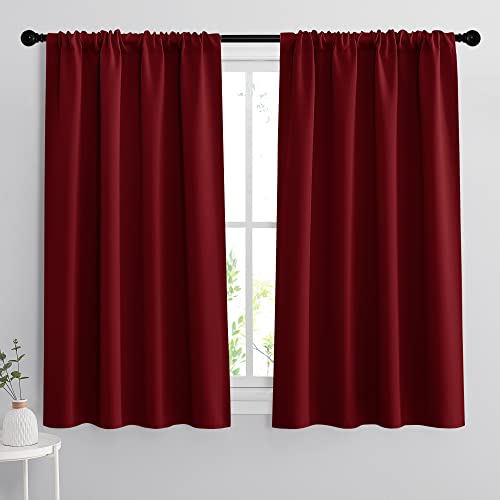 Small Window Curtains 45 inches Length for Kitchen Cafe Bathroom (Burgundy Red / 42"W x 45"L (Pack of 2))