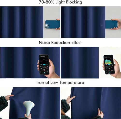 Navy Blue Back Tab Blackout Curtains 52x72 Inches Long 2 Panels Set (Navy Blue / 52"W x 72"L (Pack of 2))