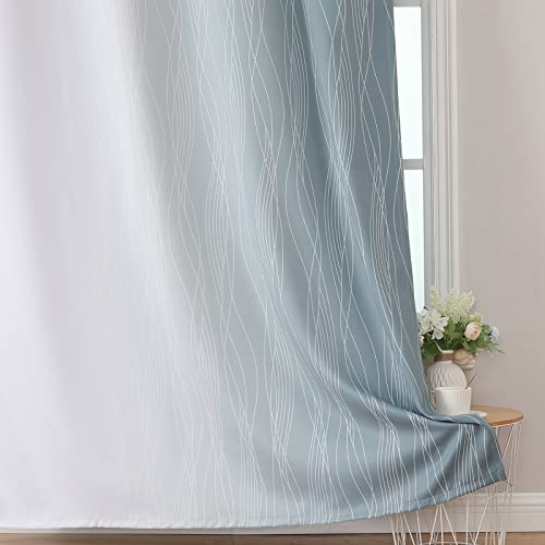 Stone Blue and Greyish White Blackout Curtains for Living Room 72 Inch Long (Stone Blue and Greyish White / 52"W x 72"L (Pack of 2))