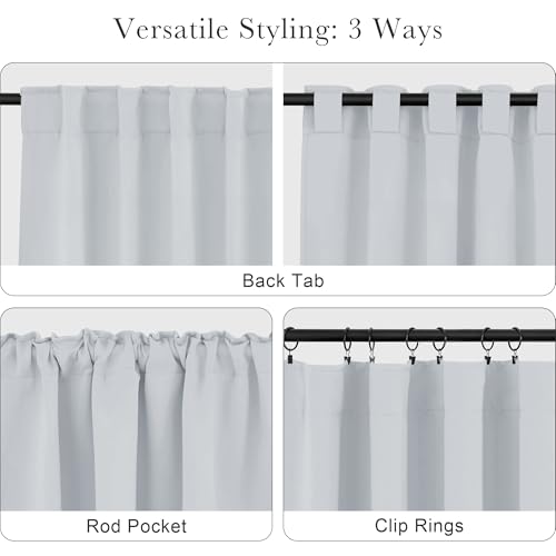 White Curtains for Small Window Energy Efficiency Room Darkening Curtains for Kids Nursery (Greyish White / 34"W x 30"L (Pack of 2))