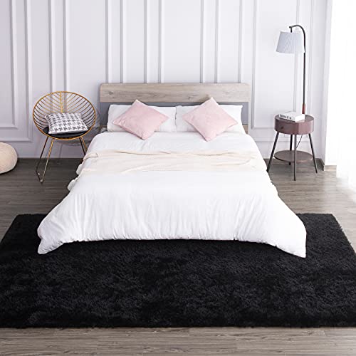 Super Soft Shaggy Rugs Fluffy Carpets (6' x 9' (Rectangular) / Black)