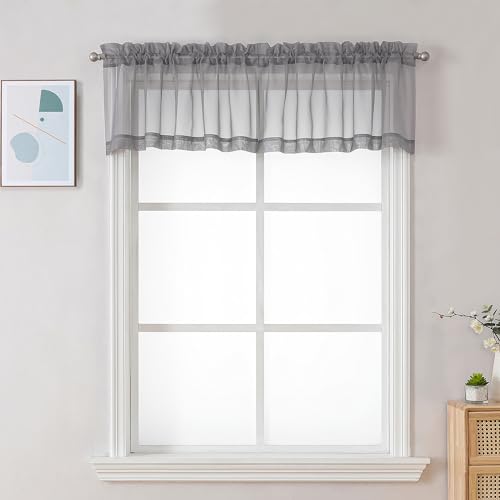 Sheer Valances for Windows 42W x 14L inches 2 Pack (Charcoal Grey / 42"W x 14"L (Pack of 2))