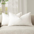 Decorative Linen Lumbar Throw Pillow Covers 12x20 Cream White (20" x 12" (Pack of 2) / Cream White)