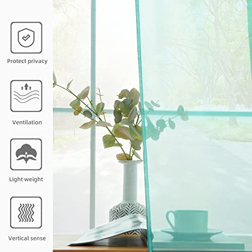 Solid Sheer Rod Pocket Curtain Voile Draperies 2 Panels White Beige Black Grey Coffee 52 Inch Width 63 Inch Long 1 Pair for Kitchen Bedroom Children Living Room Yard (Turquoise / 52"W x 63"L (Pack of 2))