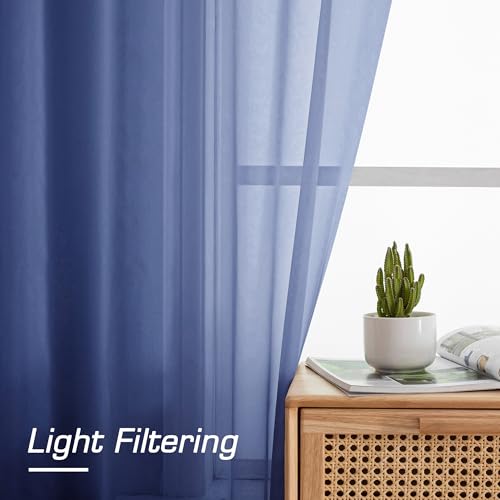 Sheer Curtains 63 Inch Length 2 Panels Set (Royal Blue / 42"W x 63"L (Pack of 2))