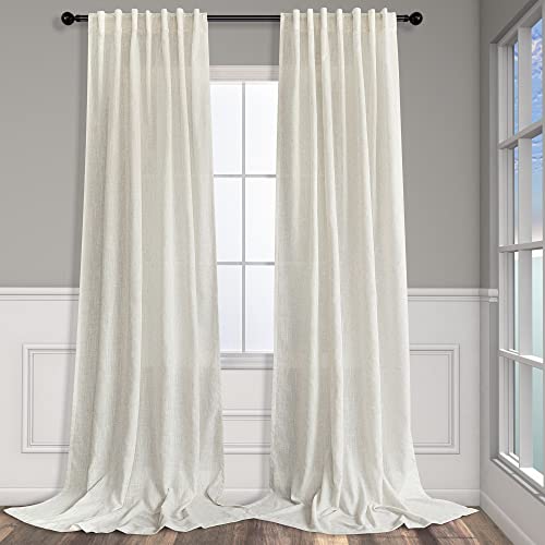 42 Inch Wide by 108 Inch Curtain for Living Room Patio Sliding Door 2 Panel Back Tab Pocket Semi Sheer Linen Pleated Drape for Balcony Terrace Farm House Cottage Core Decor 9 Feet Long 42 x 108 (42"W x 108"L (Pack of 2) / Natural)